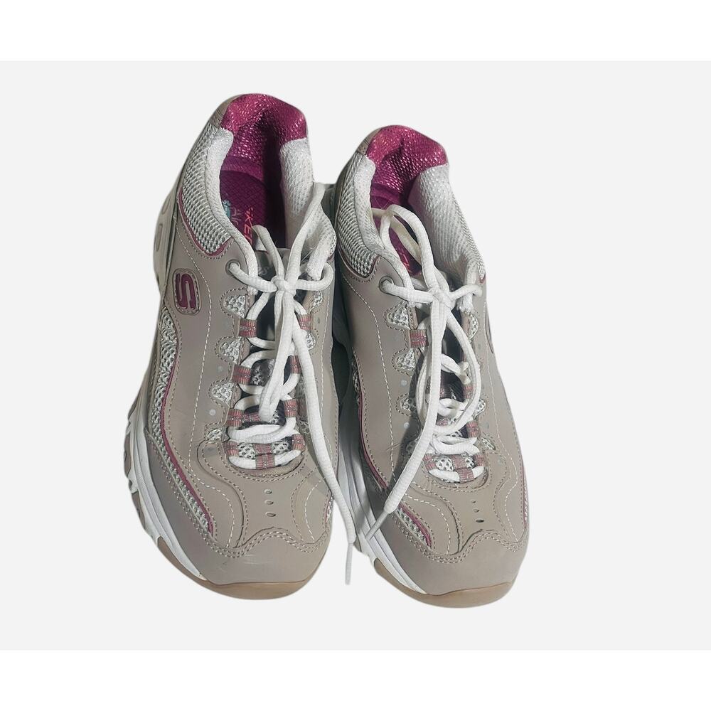 Skechers Womens D'Lites Taupe Leather Lace Up Sneakers Size 7